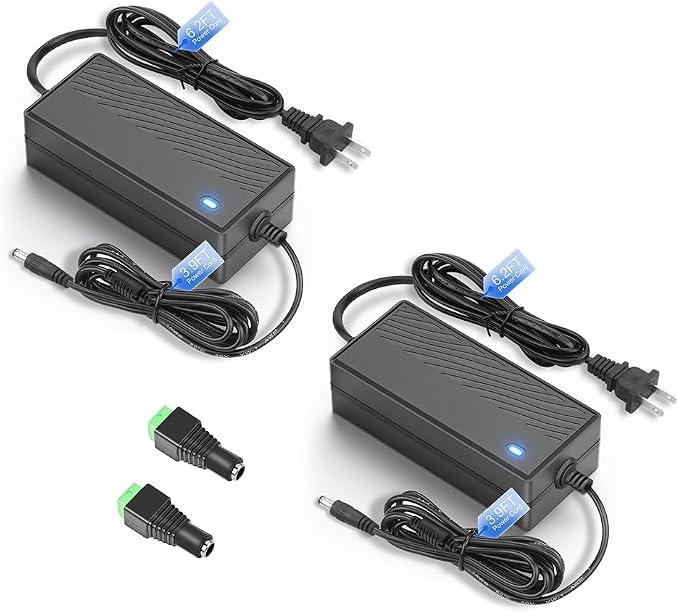 ALITOVE Upgrade DC 12V Power Supply 5A 60W Max AC/DC Adapter 100-240V 50-60hz to 12 Volt Power Adapter 5Amp 4A 5.5x2.1mm Plug with Wire Terminal for LED Light CCTV Security Camera PC Monitor (2 Pack)