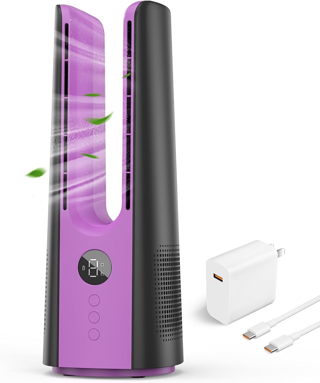 Desk Fan, 13 Inch Portable Bladeless Fan, Small Quiet Table Fan with 60°Oscillating, 9 Speeds & 9H Timer, LED Display, Button Control, Easy to Clean, Personal Desktop Fan for Bedroom, Office