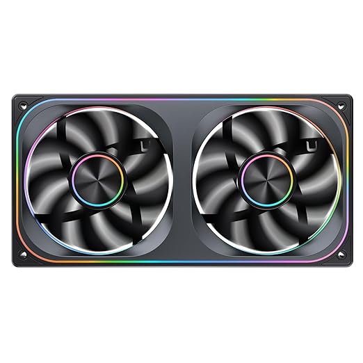 JONSBO ZA-240B PC Case Fan,All(2)-in-One,Single Frame Unit with 2x120mm ARGB Fans,PWM,3Pin ARGB, Silent Computer with 4-Sides Infinity Mirror Fan 2400RPM,Aluminum Nameplate,28mm Thick Black