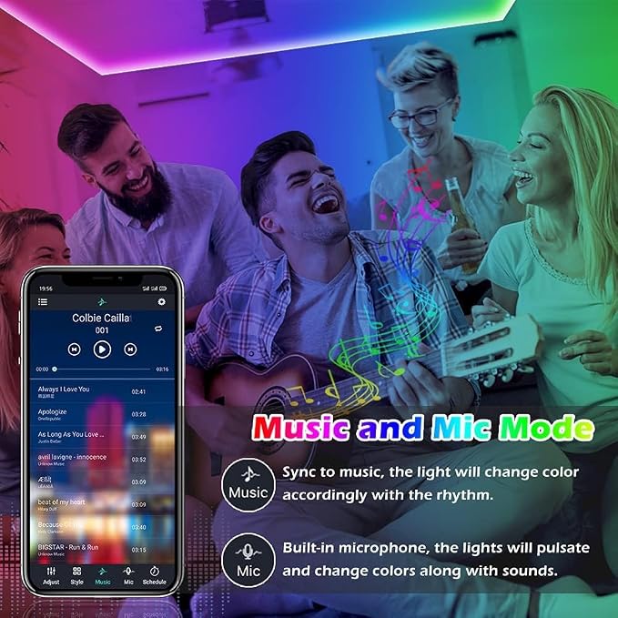 20FT Led Strip Lights,Long Smart Led Light Strips Music Sync 5050 RGB Color Changing Rope Lights,Bluetooth APP/IR Remote/Switch Box Control Led Lights for Bedroom,Home Decoration,Party,Festival