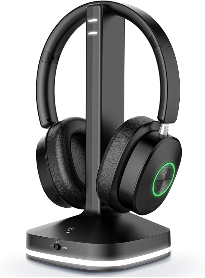 Wireless Headphones for TV Watching, TV Headphones Wireless for Seniors with 3 Audio Modes, Bluetooth Headphone with Transmitter Charging Base, No Delay Over Ear Headset, Gifts for Parents/Elderly