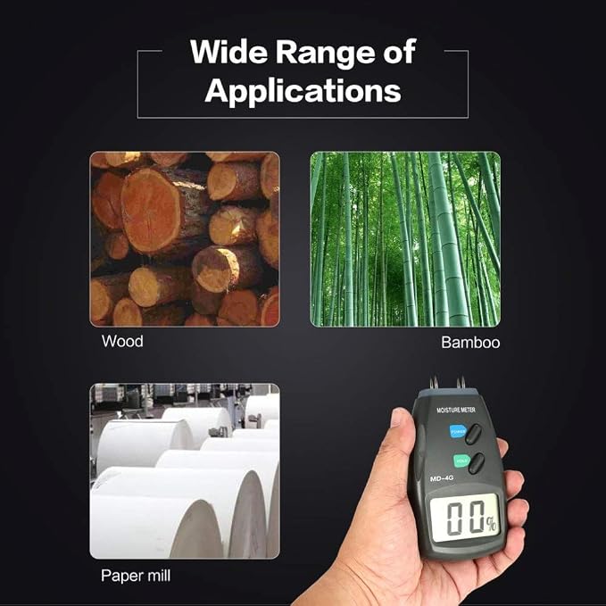 Digital Wood Moisture Meter 4 Pin, Accurate Handheld Lumber Humidity Tester with LCD Display for Lumber, Firewood, Bamboo, Forestry, Drywall & Woodworking Applications (ZONV MD-4G, Pin Moisture Meter)