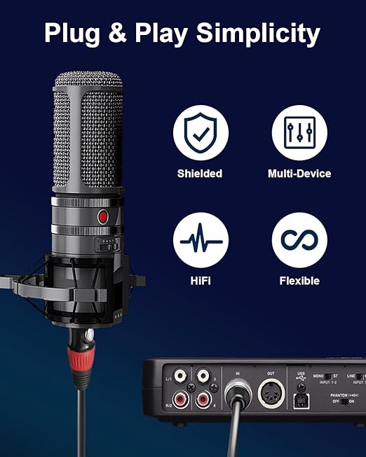 6 Pack 25ft Color-Coded XLR Cables (Male to Female), OFC Microphone Cable for Recording Mixer, Amplifier, Podcast, Stage & Studio Pro Audio Equipment