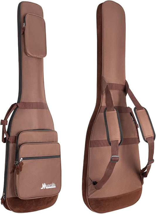 Bass Guitar Bag 0.5 Inch Padding Bass Guitar Case, Bass Electric Guitar Gig Bag Backpack with Neck Strap and 4 Pockets, Brown