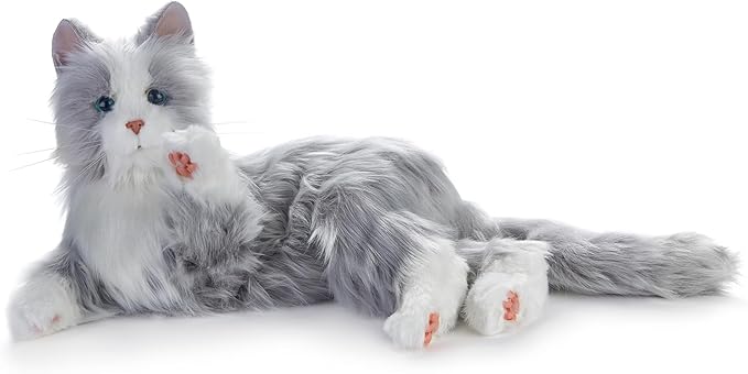 JOY FOR ALL Ageless Innovation Companion Pets | Silver Cat with White Mitts | Lifelike & Realistic | Comfort, Joy & Companionship