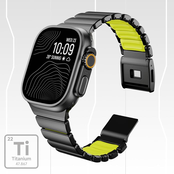 Magnetic Titanium Band Compatible with Apple Watch Ultra 3/2/1 Band 49mm Series 11 10 46mm 45mm 44mm 42mm SE 3/2/1 9 8 7 6 5 4,Luxury Silicone Dual-Layer Link For iwatch Men Women