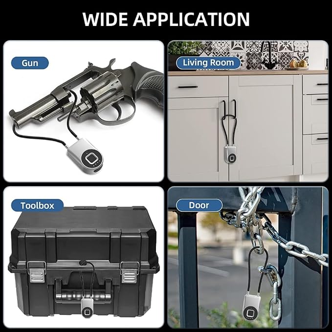 Fingerprint Cable Lock, eLinkSmart Fridge Locks with Bluetooth APP Control, Biometric Smart Padlock for Adults Baby Proof Cabinet Refrigerator French Door Cabinet Gate Locker Bike, 14.9'' Long Silver