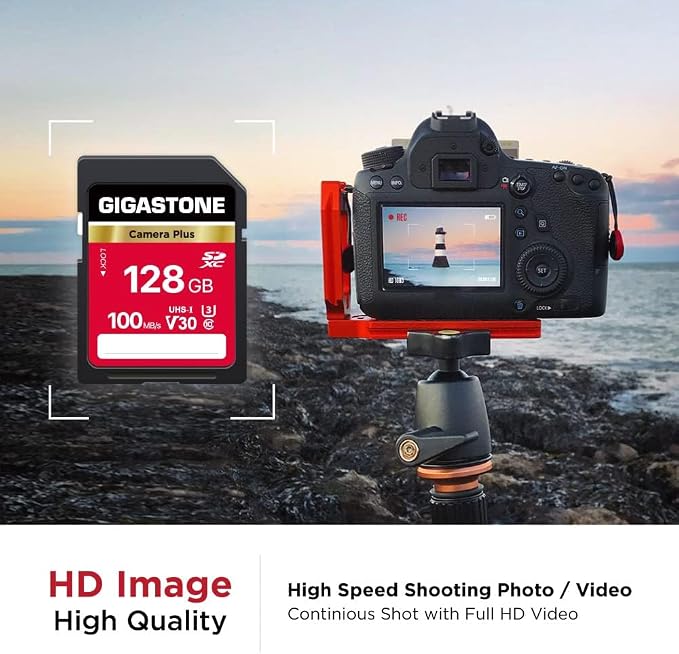 GIGASTONE 128GB SD Card 2-Pack, Camera Plus, UHS-I U3 Class 10 SDXC Memory Card Full HD Video for Digital Camera, Full-Sized SD Card, with 2 mini Cases