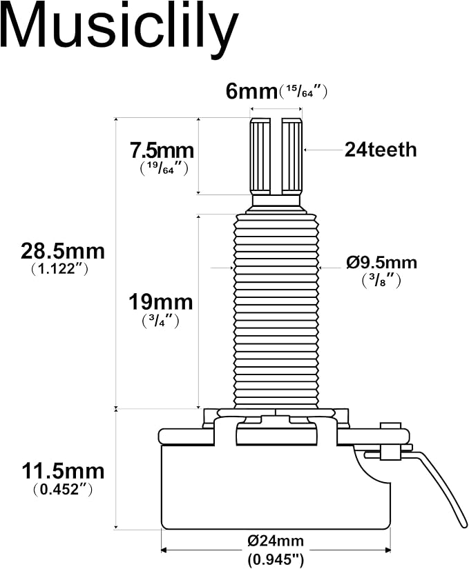 CTS 450 A500K Pot Long Split Shaft 3/4 Inch 10% Audio Taper Potentiometer for Electric Guitar Bass