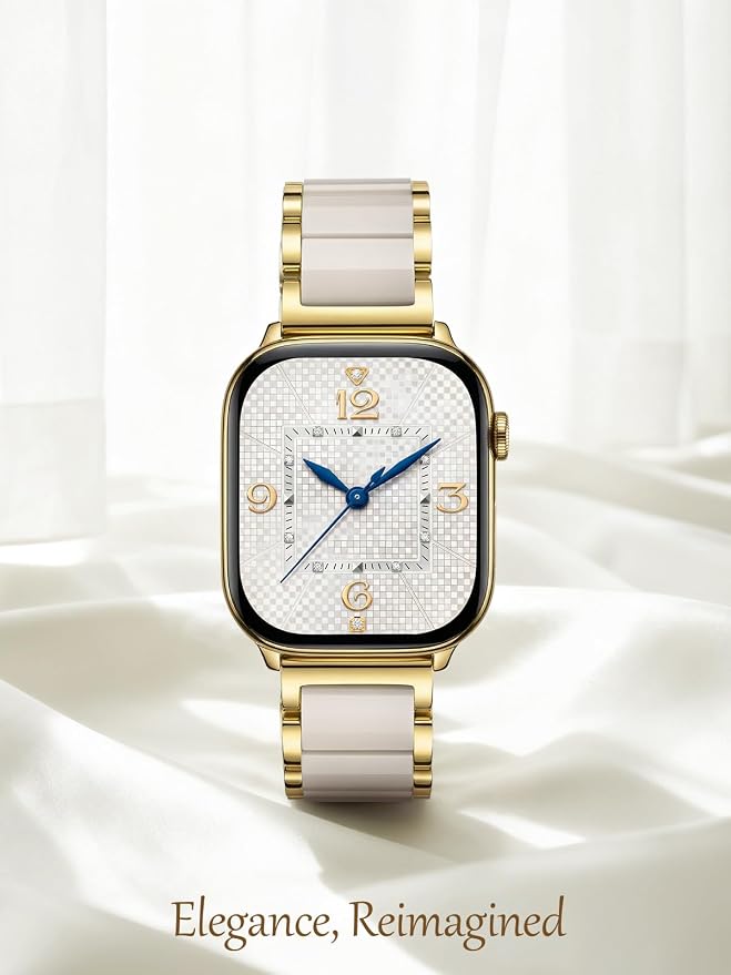 V.R.HOPE Apple Watch Band for Women 38mm 40mm 41mm 42mm Fashion Gold Stainless Steel Metal Strap with Resin Inlay, Fashion Bracelet Compatible with iWatch Series 11/10/9/8/7/6/5/4/3/2/1/SE (Oatmeal+Gold)