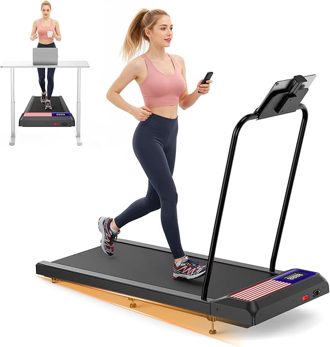 HOELLL Treadmills for Home Small with 0%-8% Incline and APP Sync, Compact Under Desk Walking Treadmill Pad with Handle Bar Removable, Remote Control and LED Display, 2.5HP