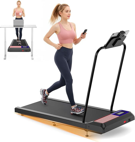 HOELLL Treadmills for Home Small with 0%-8% Incline and APP Sync, Compact Under Desk Walking Treadmill Pad with Handle Bar Removable, Remote Control and LED Display, 2.5HP