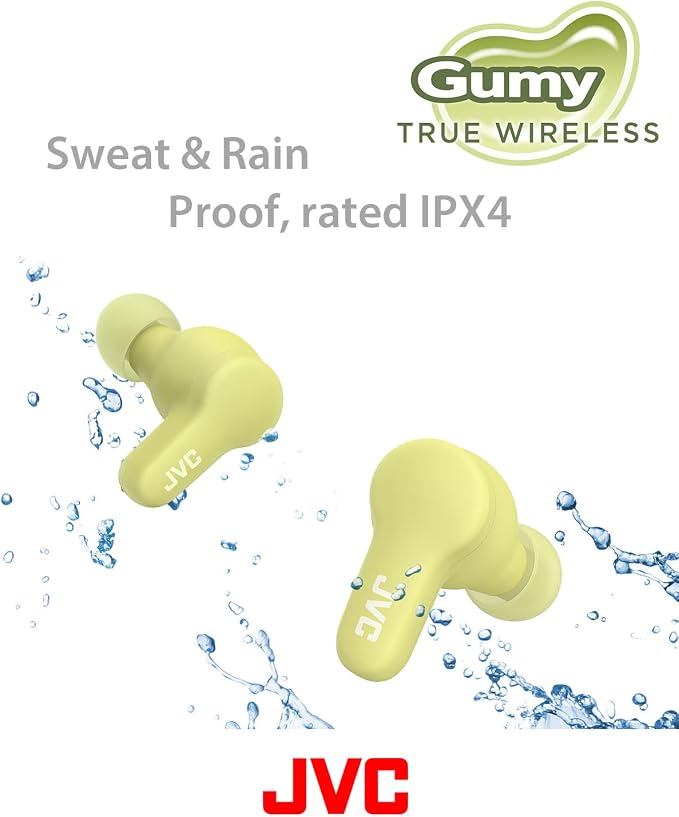 JVC Gumy True Wireless Earbuds, Bluetooth 5.3, Charging Case, 24-Hour Playback, IPX4 Water Resistant, Comfortable Secure Fit with XS/S/M/L Earpieces, Built-in Mic for Calls, iPhone/Android/PC - HAA7T2