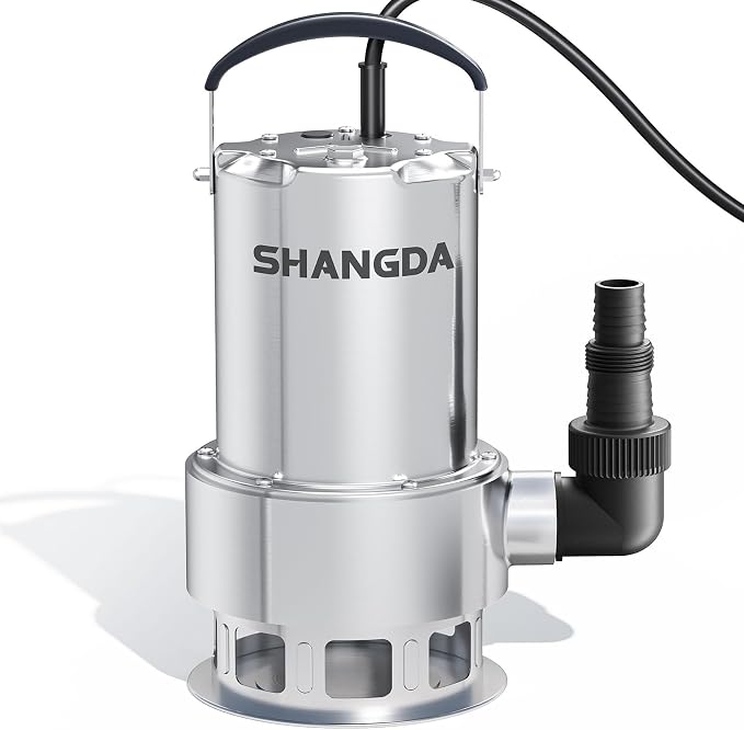 Sump Pump 1HP Submersible Water Pump 4500GPH Stainless Steel Electric Clean/Dirty Water Draining Transfer Pumps with Adapters for Pool Hot Tub Pond