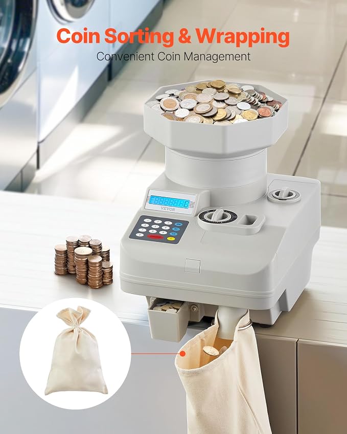 VEVOR High Speed Coin Counter, Professional Coin Sorter with Anti-Jam Tech, 1300 Coins/Min Counting Speed, 11000 Coins Hopper Capacity, Suitable for International Coins and Tokens