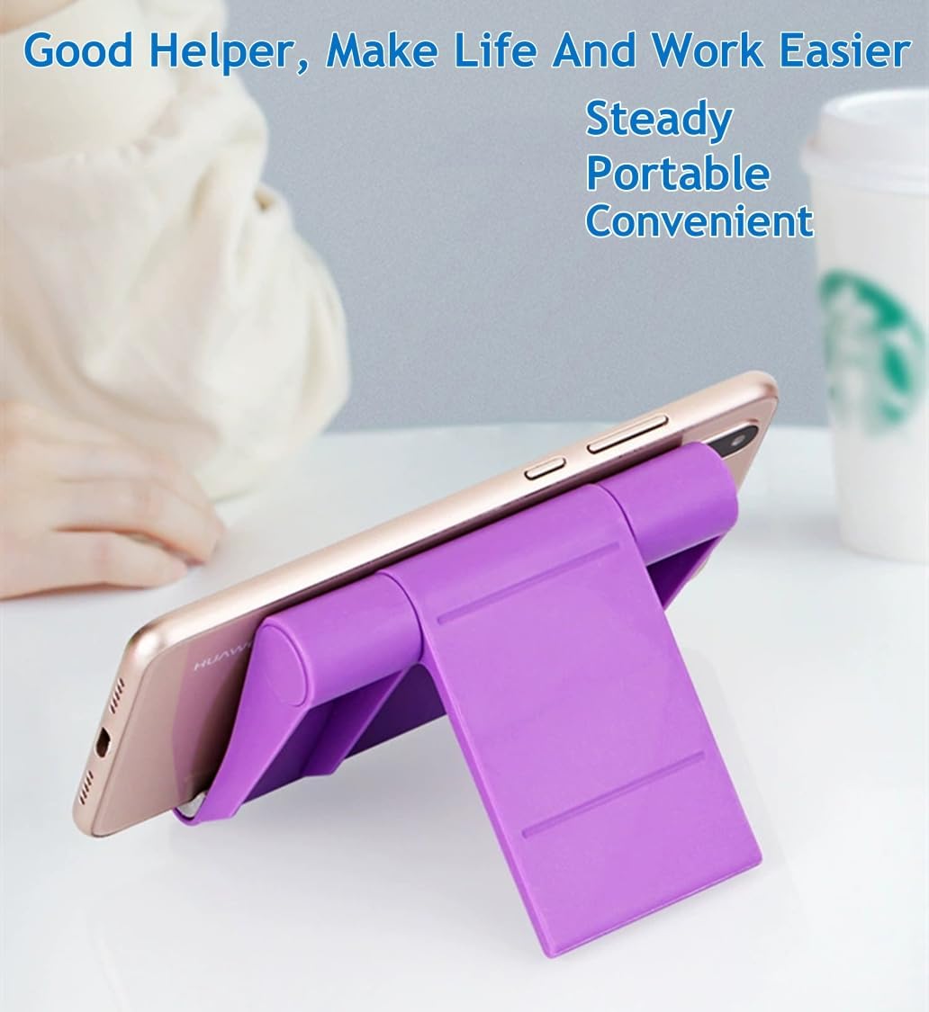 Cell Phone Stand for Desk 2 Pack Mobile Phone Holders Desktop Tablet Stand, Foldable Phone Dock Universal Adjustable Tablet Stand for Desk (Pink+Purple)