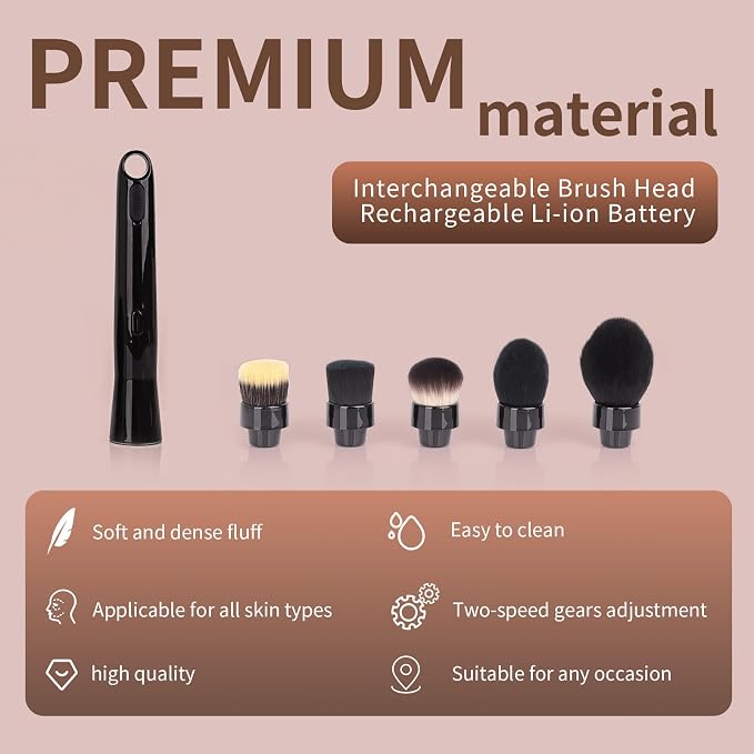 Electric Rotating Makeup Brush Set - Professional 360° Spinning Foundation Blending Tool with 5 Replaceable Brush Heads, 2 Speeds & USB Rechargeable - Ideal Beauty Gift for Women