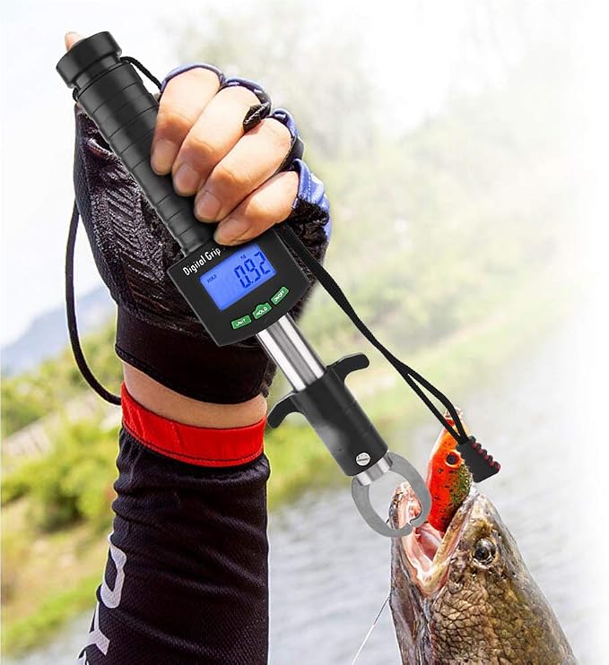 PerGar Digital Fish Grip Scale, Fish Weigher, 3 in 1 Digital Fish Grip Scale, 25kg/55lb Fish Lip Gripper Grabber, Fish Scales Digital Weight Lip Gripper