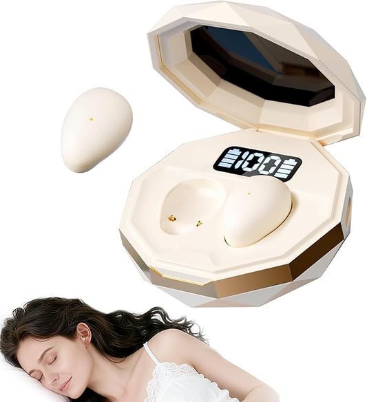 sunvito Sleep Earbuds for Side Sleepers, Mini Invisible Wireless Bluetooth 6.0 Micro Sleep Headphones, Hidden Earbuds with LED Screen for Small Ears Sleeping Working, Exercise, Hiking(Beige)