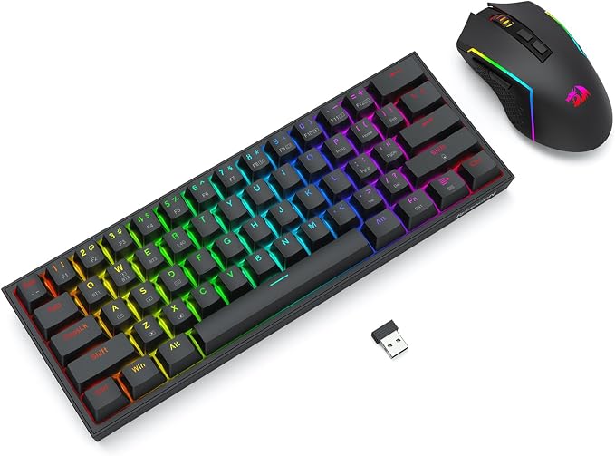 Redragon S144 Gaming Keyboard & Mouse Combo, 60% K617 Tri-Mode Wireless RGB Mechanical Keyboard and 7200 DPI Wireless Gaming Mouse Bundle, Convenient Shared Dongle