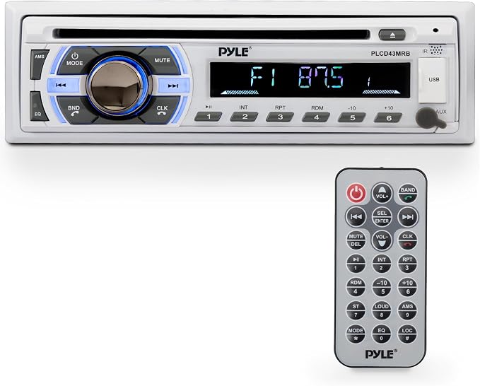 Boat Bluetooth Marine Stereo Receiver - Marine Head Unit Din Single Stereo Speaker Receiver - Wireless Music Streaming/Hands-Free Calling/CD Player/MP3/USB/Aux/ Marine AM FM Radio - Pyle PLCD43MRB