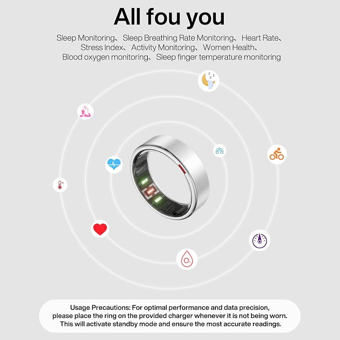POBOVi Gen 2 Titanium Smart Ring for Women & Men, Sleep & Heart Rate Tracker, No Subscription, Size Before You Buy (Silver, 8)