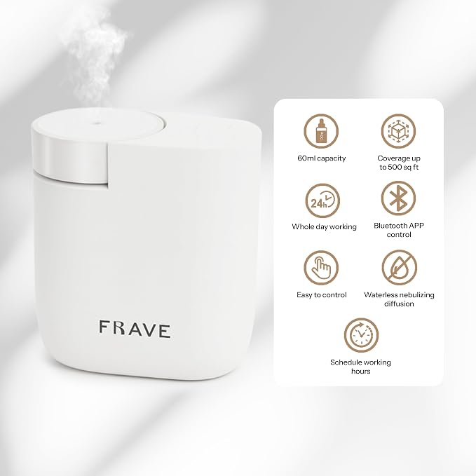 Air Lux Diffuser, Plug-in Waterless Diffuser for Essential Oil, Smart Bluetooth App Control, Covers Up to 500 sqft 60ml Capacity, Home Office Hotel Scent Diffuser, Cold Air Technology, White
