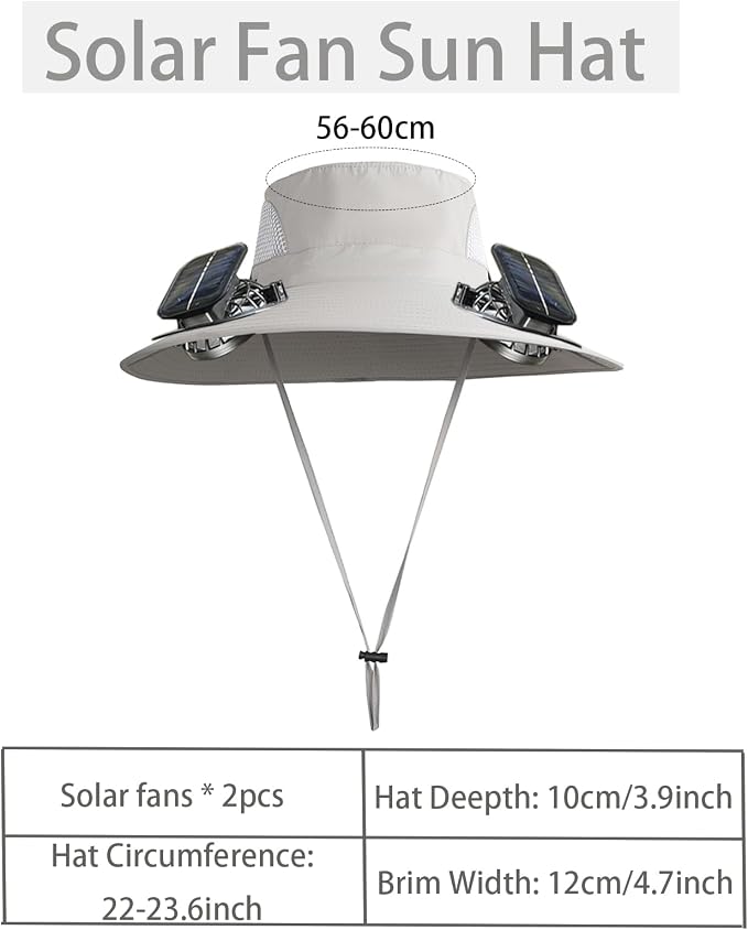 Solar Powered Fan Hat with 2 Fans, Wide Brim Sun Hat for Men Women, Adjustable Cooling Fishing Hat for Outdoor