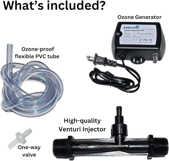 Cold Plunge Ozone Generator AMBOHR 50mg/Hr Hot tub Ozone Generator Keep Your spa Water Clean. Includes Threaded 3/4" NPT Venturi Injector. Inline Cold Plunge Ozone Generator.