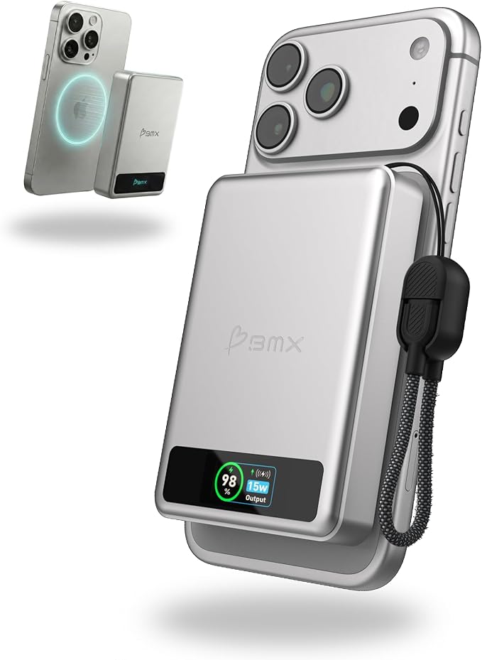 10K Magnetic Power Bank, Silver, Qi2 Certified 15W Wireless Charger, LCD Display, Solid-State Battery for Safer Travel, Ultra-Slim USB-C Fast Charging Portable Charger for iPhone 17/16/18