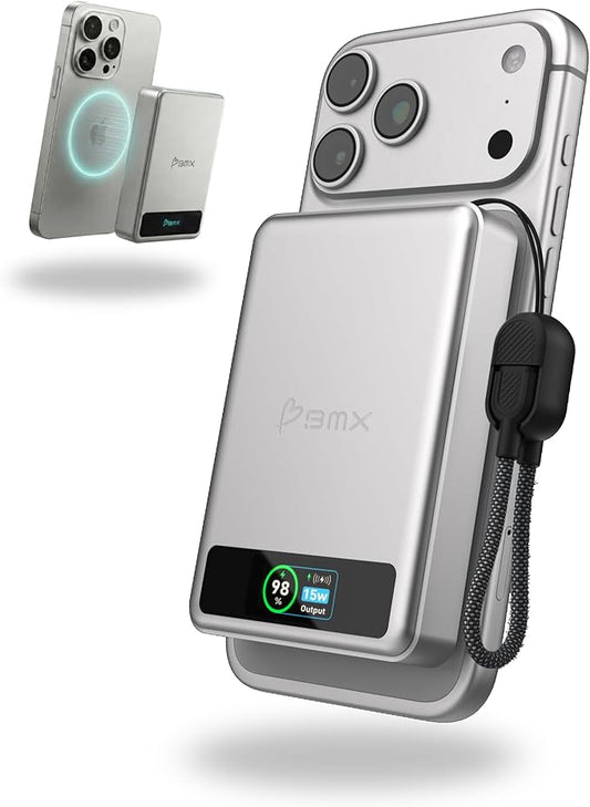 10K Magnetic Power Bank, Silver, Qi2 Certified 15W Wireless Charger, LCD Display, Solid-State Battery for Safer Travel, Ultra-Slim USB-C Fast Charging Portable Charger for iPhone 17/16/18