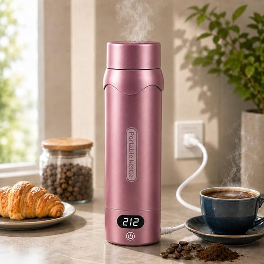 Insulated Stainless Steel Electric Kettle Small, Smart Water Bottle with 4 temperature control, Leak-Proof, Mini Travel Essentials Portable Office Gifts for Tea Lovers, Black Cherry