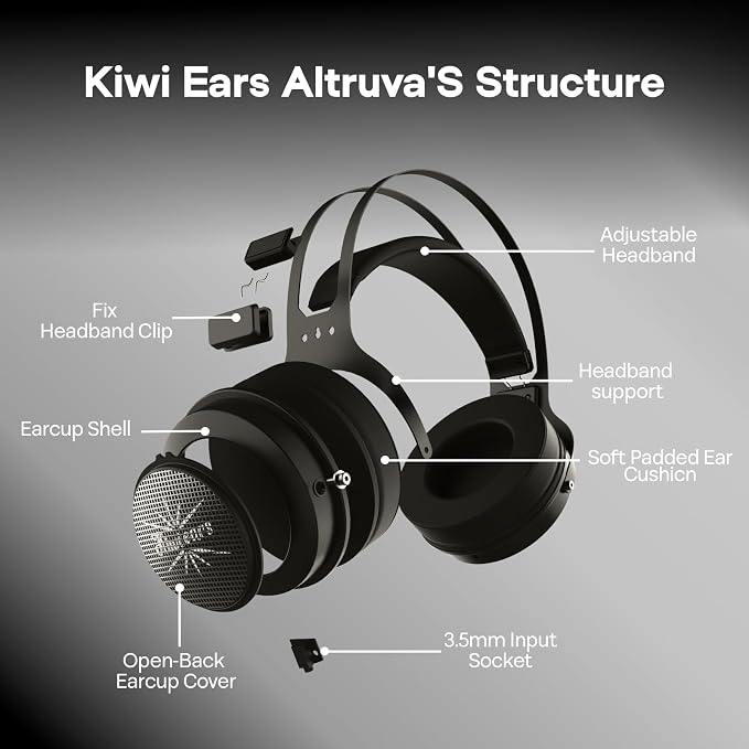 Linsoul Kiwi Ears Altruva Over Ear Headphone, Hi-Fi 50mm Dynamic Driver Monitoring Headphones, Wired Gaming Headset, Open-Back Stereo Headphones for Studio Engineer Audiophile Gaming (BlackGrey)