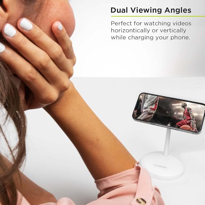 PureGear Duo Magnetic 2-in-1 Wireless Charging Stand, Qi2 Certified 20W 2-in-1 Charging Station, Desk Accessory, Fast Wireless Charging, for iPhone 17/16/15/14/13/12, AirPods, White