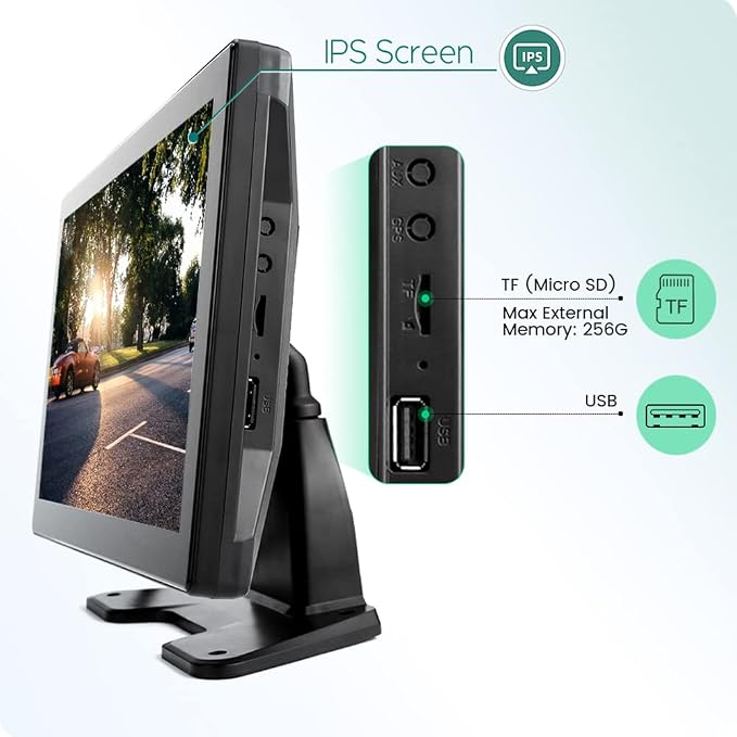 EVERSECU Car Backup Cameras System with 4K 10.36" Touch Screen Quad Display Monitor & 4pcs 1080P Backup AHD Cameras, MP5 Player, Vehicle DVR Recorder for RV/Truck/Bus/Trailer/Camper/Van