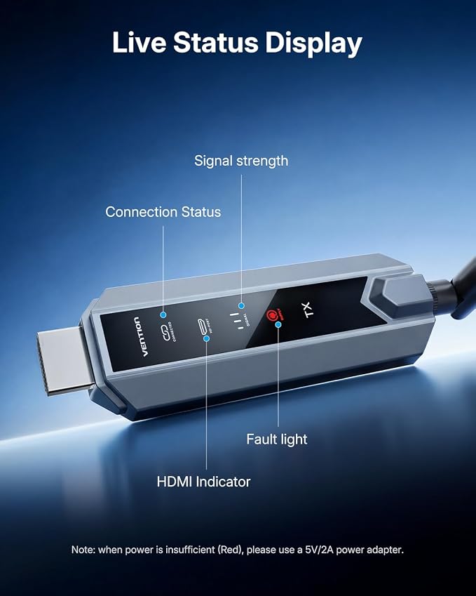 VENTION Wireless HDMI Transmitter and Receiver 656FT with LED Screen, Up to 6 RXs, Heat-Control, Plug & Play Wireless HDMI Extender Kit 4K Decode to Monitor from PC/Projector/TV Box(1TX+2RX)