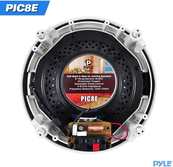 Pyle 8” In-Wall / In-Ceiling Speakers, 250W Peak, Hi-Fi Stereo Sound, Pivoting Adjustable Coaxial Silk Dome Tweeter, Poly Cone Woofer, Stain Resistant Grill, For Home Theater, Custom Installs- Pair