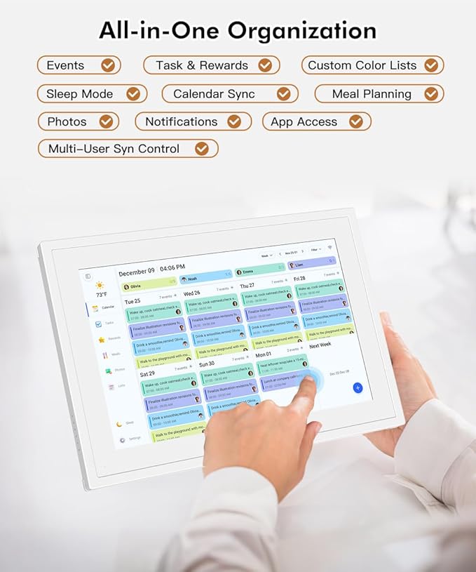 10.1" Smart-Picture-Frame Digital Calendar in-One – Interactive Touchscreen Display Electronic Calendar for Chore Chart, Star Reward, Sync Google Outlook Calendar Via App, Wall Mount, Gift for Mom Dad