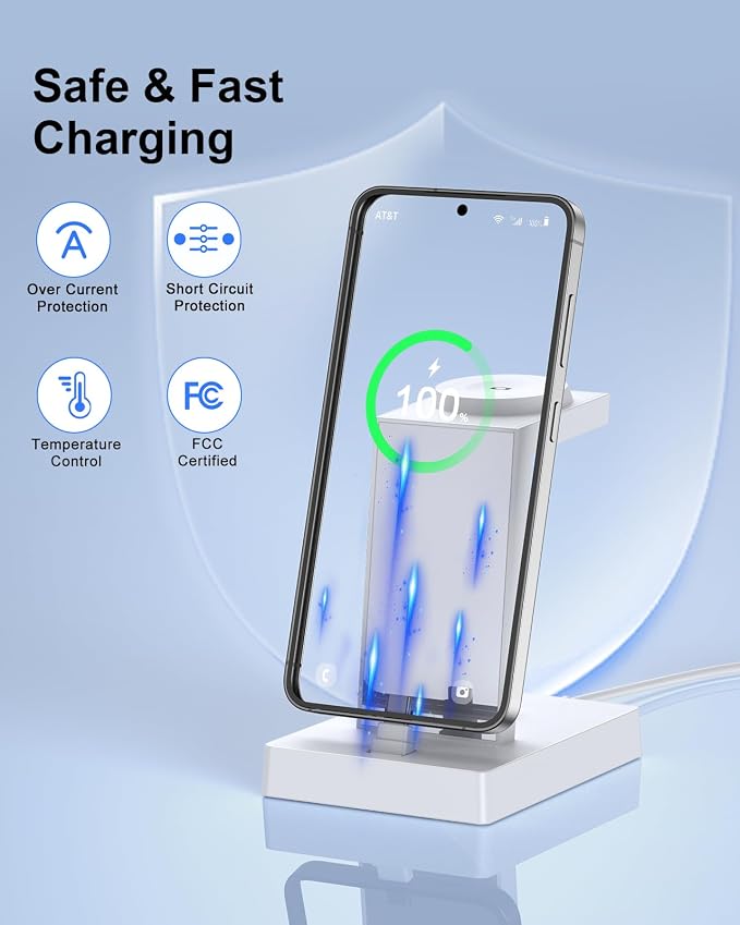 NANAMI Fast Charger for Samsung Galaxy Watch 6/5/4/3, Stand for Galaxy S24/S24+/S24 Ultra/S23/S22/S21/S20, Buds Pro, Wireless Charging Stand for iPhone 16/15/15 Pro/15 Plus/15 Pro Max/14/14 Pro/13/12