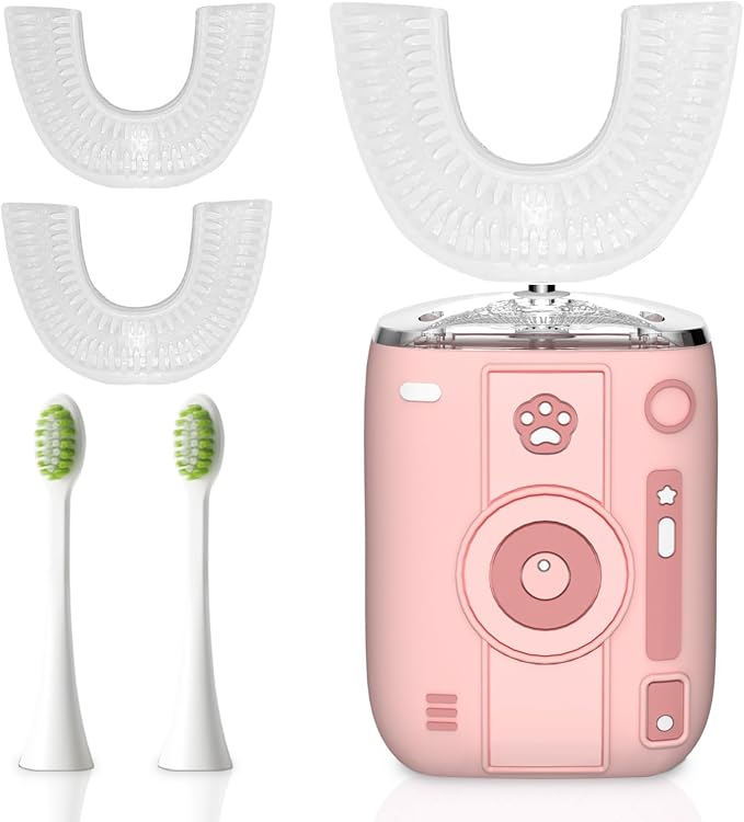 Adult Ultrasonic Electric Toothbrush, 360° Oral Cleaning for Stain & Whitening, IPX7 Waterproof Rechargeable, U-Shape Brush Head×3 + Straight Handle Brush Head×2