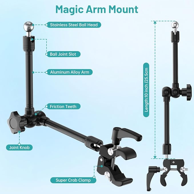 Magnetic iPad Holder for Microphone Stand / Music Stand,Tablet Mount Compatible with MagSafe 4.7~13.5" iPad /Pro/Mini/Air,Galaxy Tab,Nexus,e-Reader,iPhone,360°Adjustable 10" Long Aluminum Alloy Arm