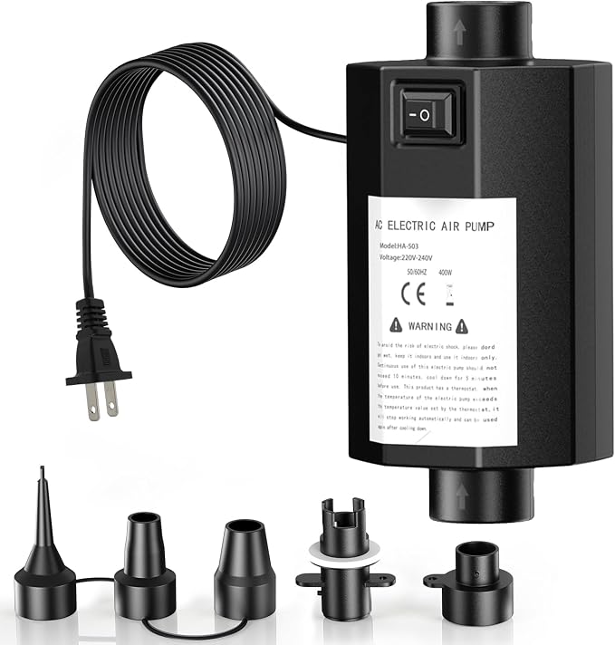Electric Air Pump for Inflatables, 400W High Power Inflator Deflator with 5 Nozzles, Quick Fill AC Air Mattress Pump for Inflatable Beds, Pool Floats and Swimming Ring