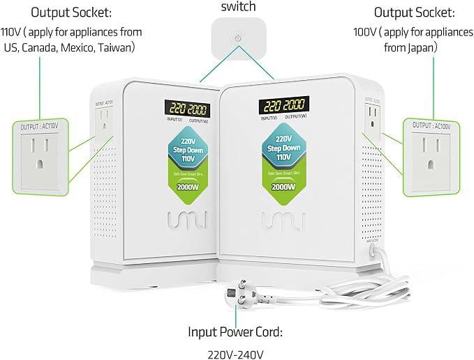 UMI 2000W Step Down Voltage 220v to 110v Converter, Heavy Duty Power Converter, Power Transformer with Auto Mode for Large Capacity Equipment, Step Down 220v to 110v - US to Europe Voltage Converter