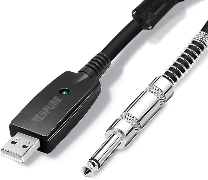USB Guitar Cable Connect Guitar to Pc for Musical Instruments USB Interface Male to 6.35mm 1/4" Ts Electric Guitar Connector Instrument Cable for Recording 2.8m/9.2ft