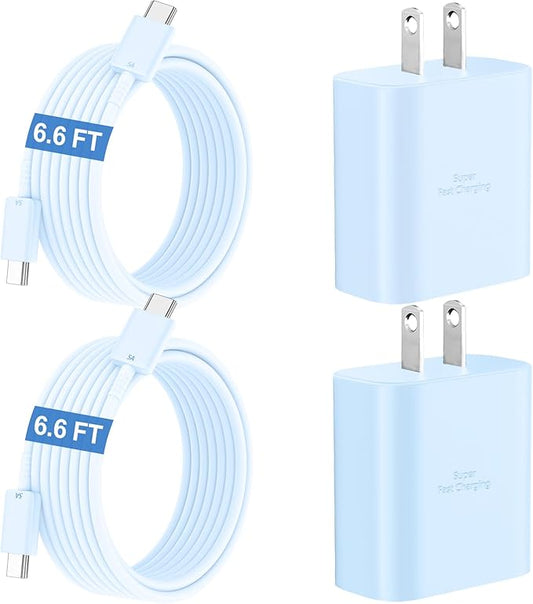45W Super Fast Charger USB C Android Phone Type C Charger Fast Charging Block with 6.6FT Cord for Samsung Galaxy S26/S26 Ultra/S26+/S25 Ultra/S25/S24 Ultra/S24/S23 Ultra/S22/S21/S20/Note 10, Blue
