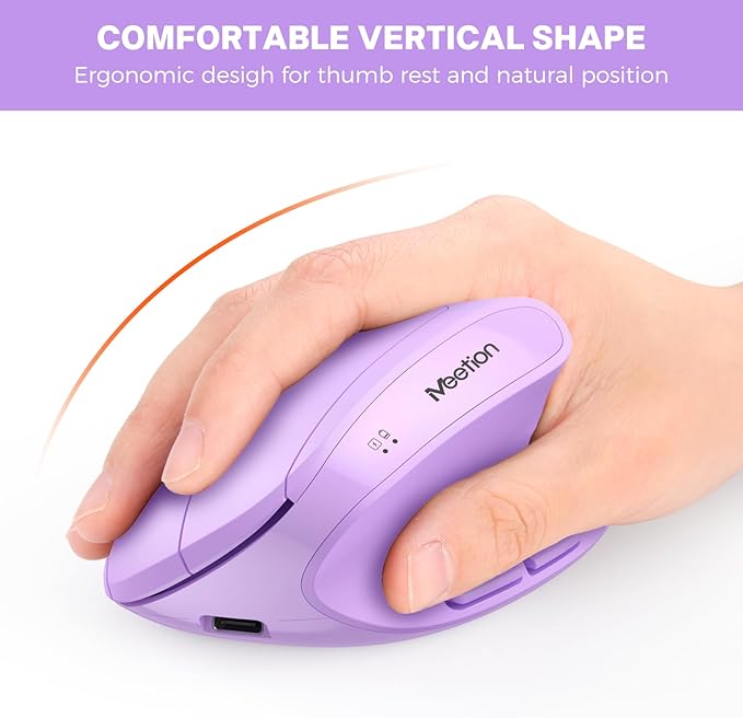MEETION Ergonomic Wireless Keyboard and Mouse, Curved Keyboard with Vertical Mouse, Split Ergo Keyboard with Wrist Rest, Natural Typing Rechargeable Full Size, Windows/Mac/PC/Laptop, Purple