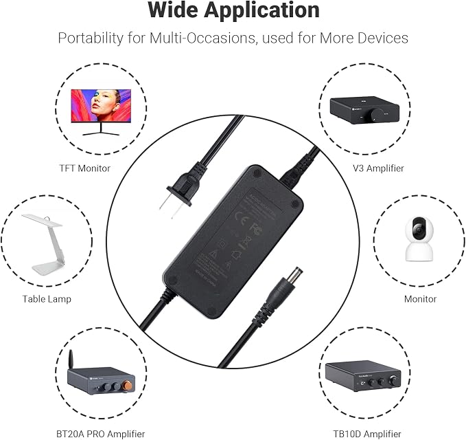Fosi Audio 48V 5A Power Adapter Supply for Home Audio Bluetooth Stereo Receiver Amplifier Mini Hi-Fi Class D Integrated Amp