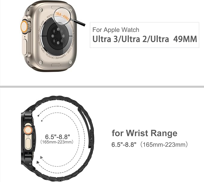 MioHHR Stainless Steel Watch Band with Case Compatible with Apple Watch Ultra3 2 1(49mm),Rugged Strap with Metal Protective Bumper Cover for iWatch Band Men(Black)