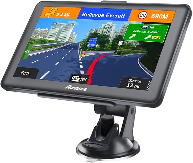 AWESAFE GPS Navigator for Car, Latest 2026 Map 7 Inch Touch Screen, Real Voice Spoken Turn-by-Turn Direction Reminding Navigation System for Cars, Vehicle GPS with Speed and Red Light Warning