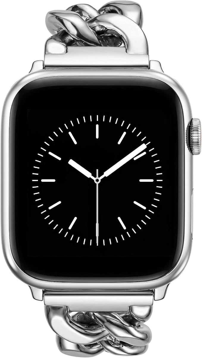 V.R.HOPE Silver Apple Watch Bands for Women, Designer Cowgirl Chain Bracelet Strap Compatible with Apple Watch 38mm 40mm 41mm 42mm, Dressy Stainless Steel Metal Band for iWatch Series11 10 9 8 7 6 5 4 SE3(Silver)